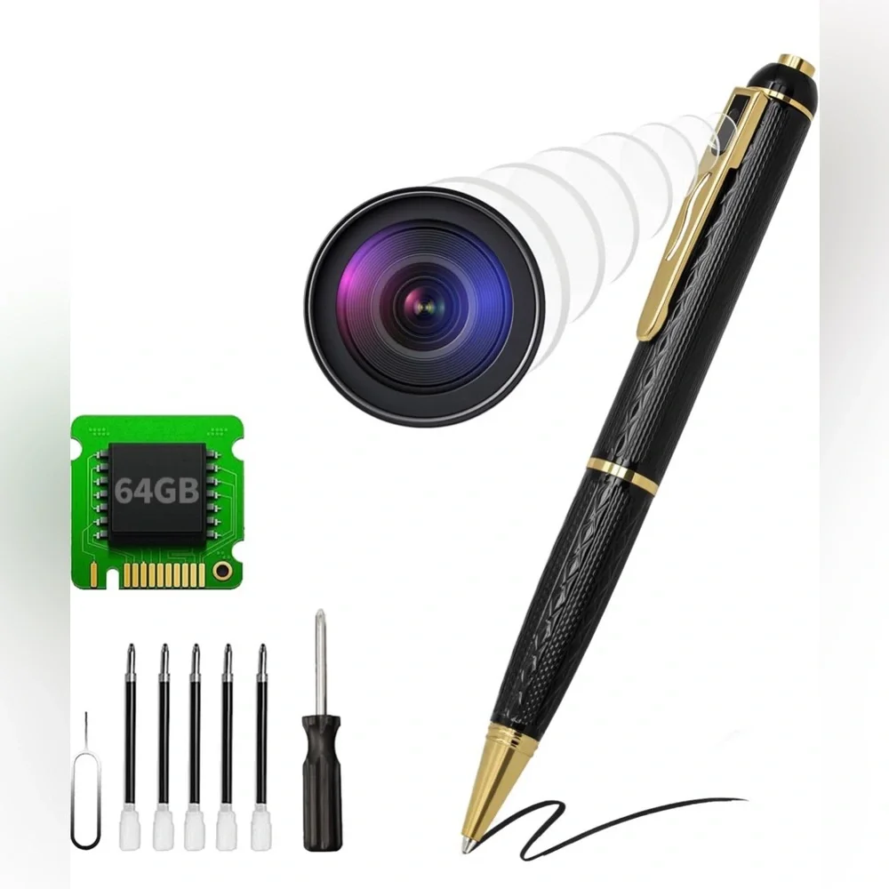 Black and Gold Spy Pen Camera with 64GB Storage